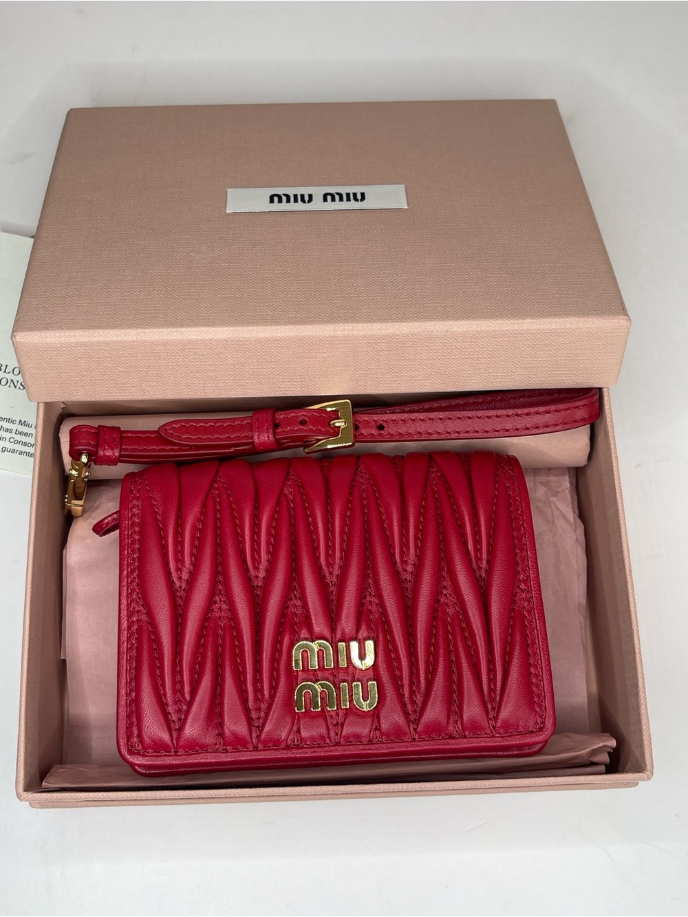 Miu Miu Small Matelassé Nappa Leather Wallet With Box
